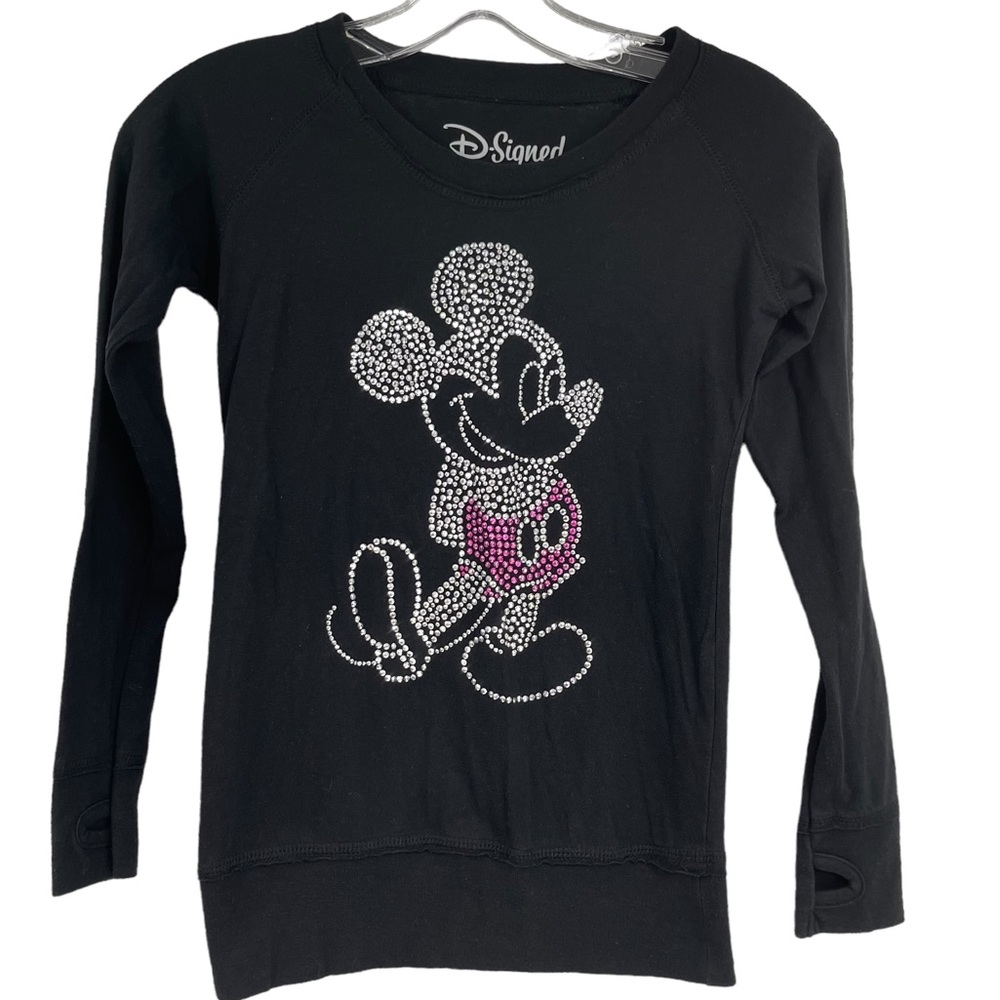 D Signed Disney Mickey Mouse Long Sleeve Bling Shirt Girls Size Large